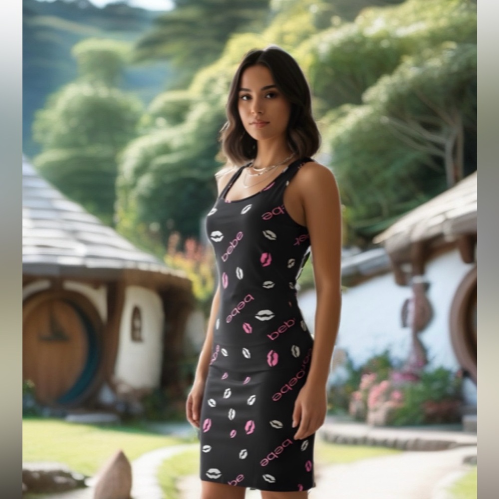 0131 Bebe Black Dress with Pink Accents - Picture 11 of 15
